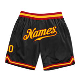 Custom Black Gold-Red Authentic Throwback Basketball Shorts