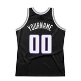 Custom Black White-Purple Authentic Throwback Basketball Jersey