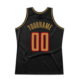 Custom Black Old Gold-Red Authentic Throwback Basketball Jersey