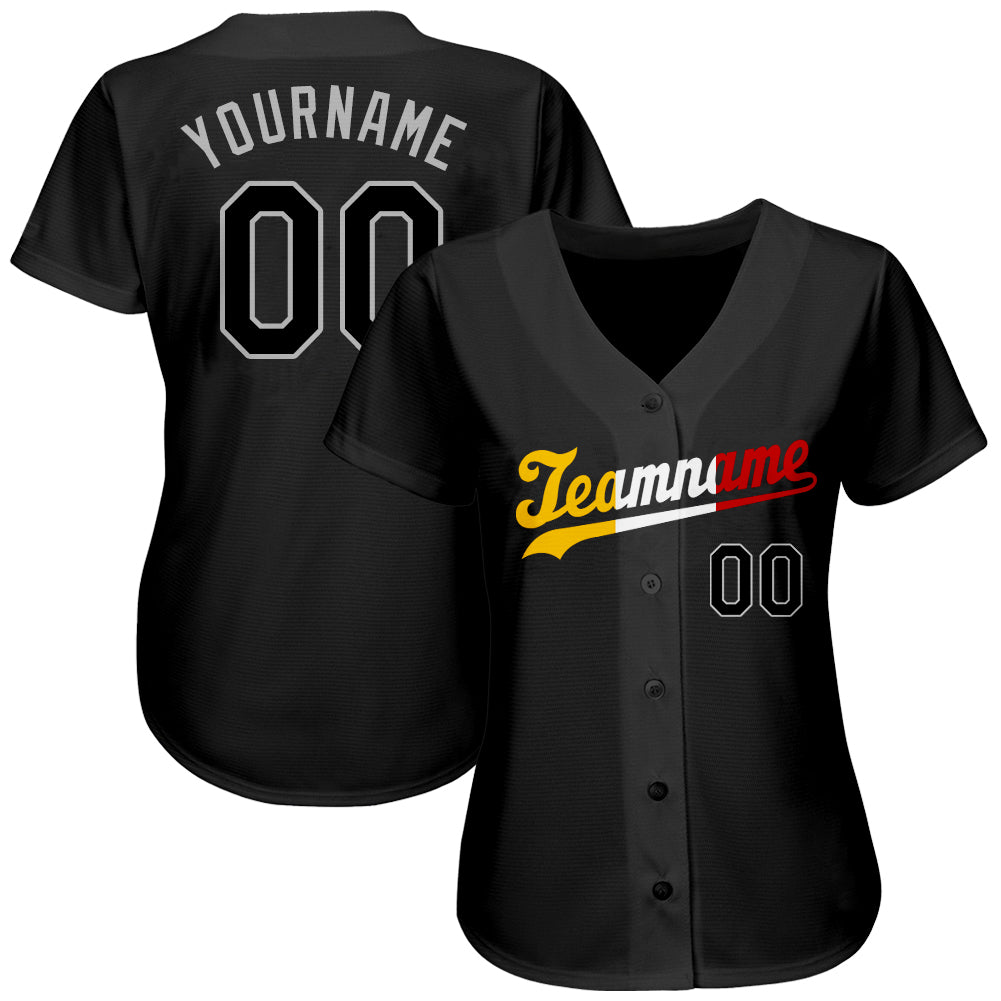 Custom Black Black-Gold Authentic Split Fashion Baseball Jersey