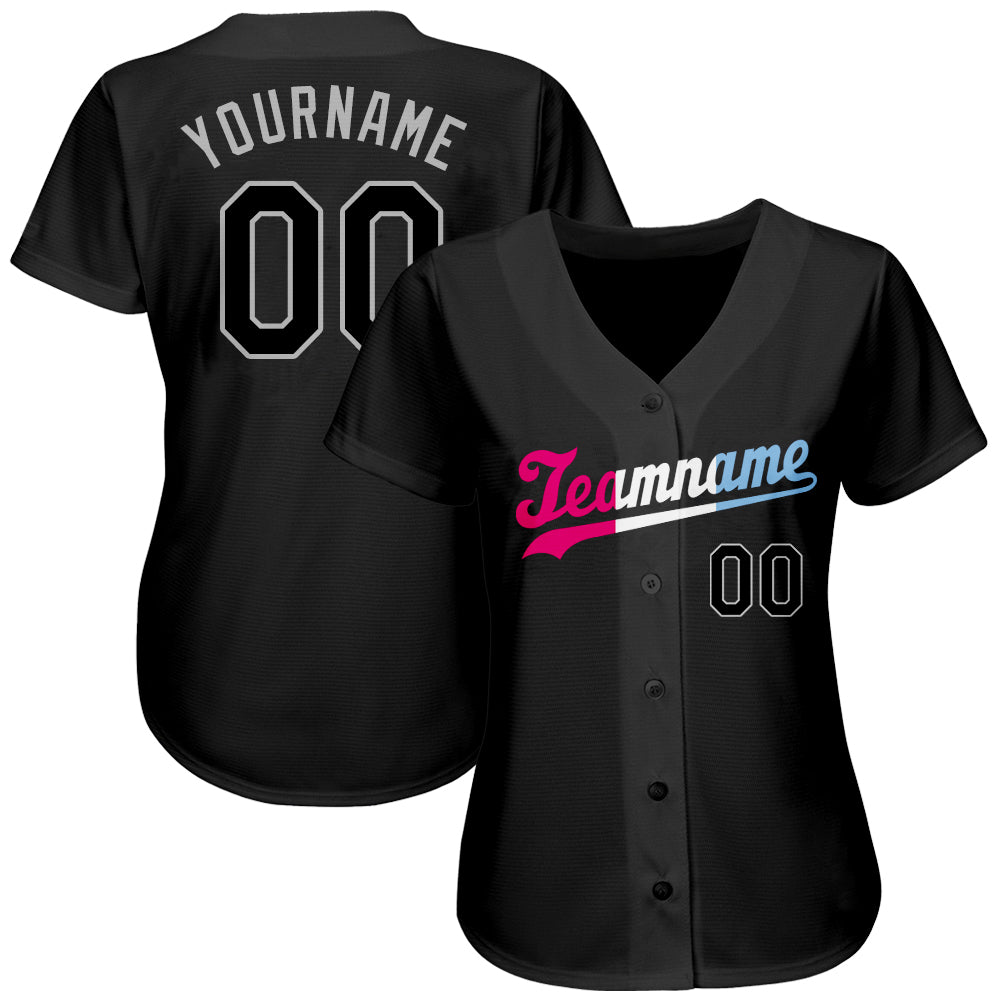 Custom Black Black-Pink Authentic Split Fashion Baseball Jersey