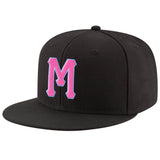 Custom Black Pink-Powder Blue Stitched Adjustable Snapback Hat