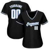 Custom Black White-Light Blue Authentic Baseball Jersey