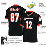 Custom Black White-Orange Mesh Authentic Throwback Football Jersey