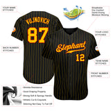 Custom Black Gold Pinstripe Gold-Red Authentic Baseball Jersey