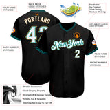 Custom Black White-Teal Authentic Baseball Jersey