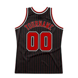 Custom Black Red Pinstripe Red-White Authentic Basketball Jersey