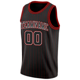 Custom Black Red Pinstripe Black-White Authentic Basketball Jersey