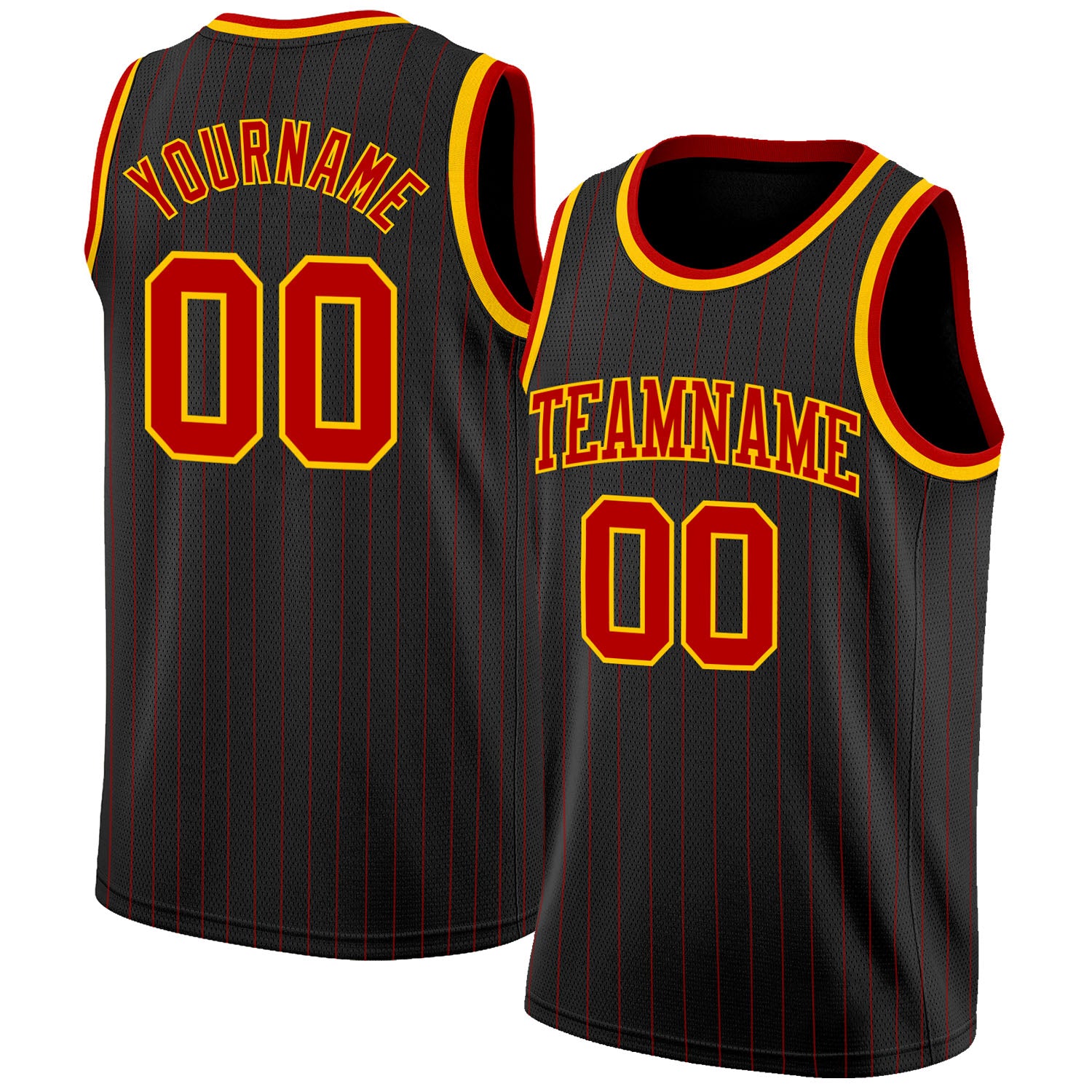 Custom Black Red Pinstripe Red-Gold Authentic Basketball Jersey