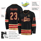 Custom Black Old Gold-Red Hockey Jersey