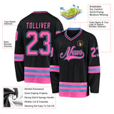 Custom Black Pink-Light Blue Hockey Jersey