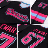 Custom Black Pink-Light Blue Hockey Jersey