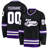 Custom Black White-Purple Hockey Jersey