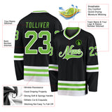 Custom Black Neon Green-White Hockey Jersey