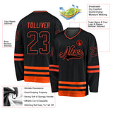 Custom Black Black-Orange Hockey Jersey