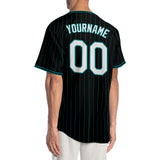 Custom Black Aqua Pinstripe White-Teal Authentic Baseball Jersey