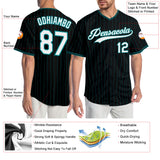 Custom Black Aqua Pinstripe White-Teal Authentic Baseball Jersey