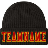 Custom Black Red-Gold Stitched Cuffed Knit Hat