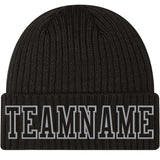 Custom Black Black-Gray Stitched Cuffed Knit Hat