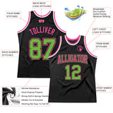 Custom Black Neon Green-Pink Authentic Throwback Basketball Jersey