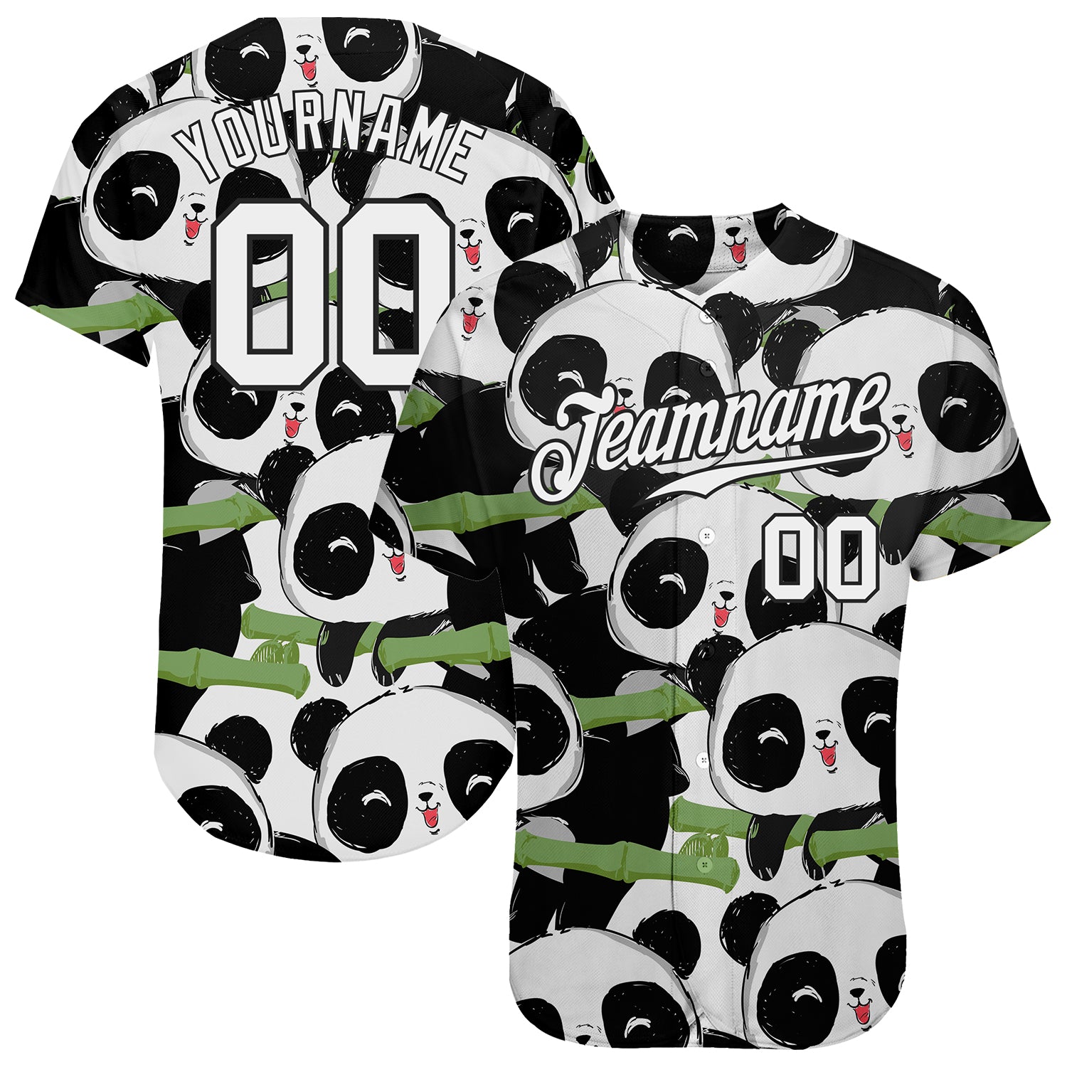 Custom Black White-Black 3D Pattern Design Pandas Authentic Baseball Jersey