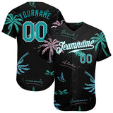 Custom Black Teal-White 3D Pattern Design Hawaii Palm Trees Authentic Baseball Jersey