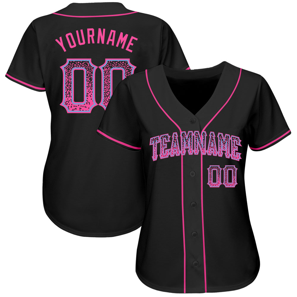 Custom Black Pink-Light Blue Authentic Drift Fashion Baseball Jersey