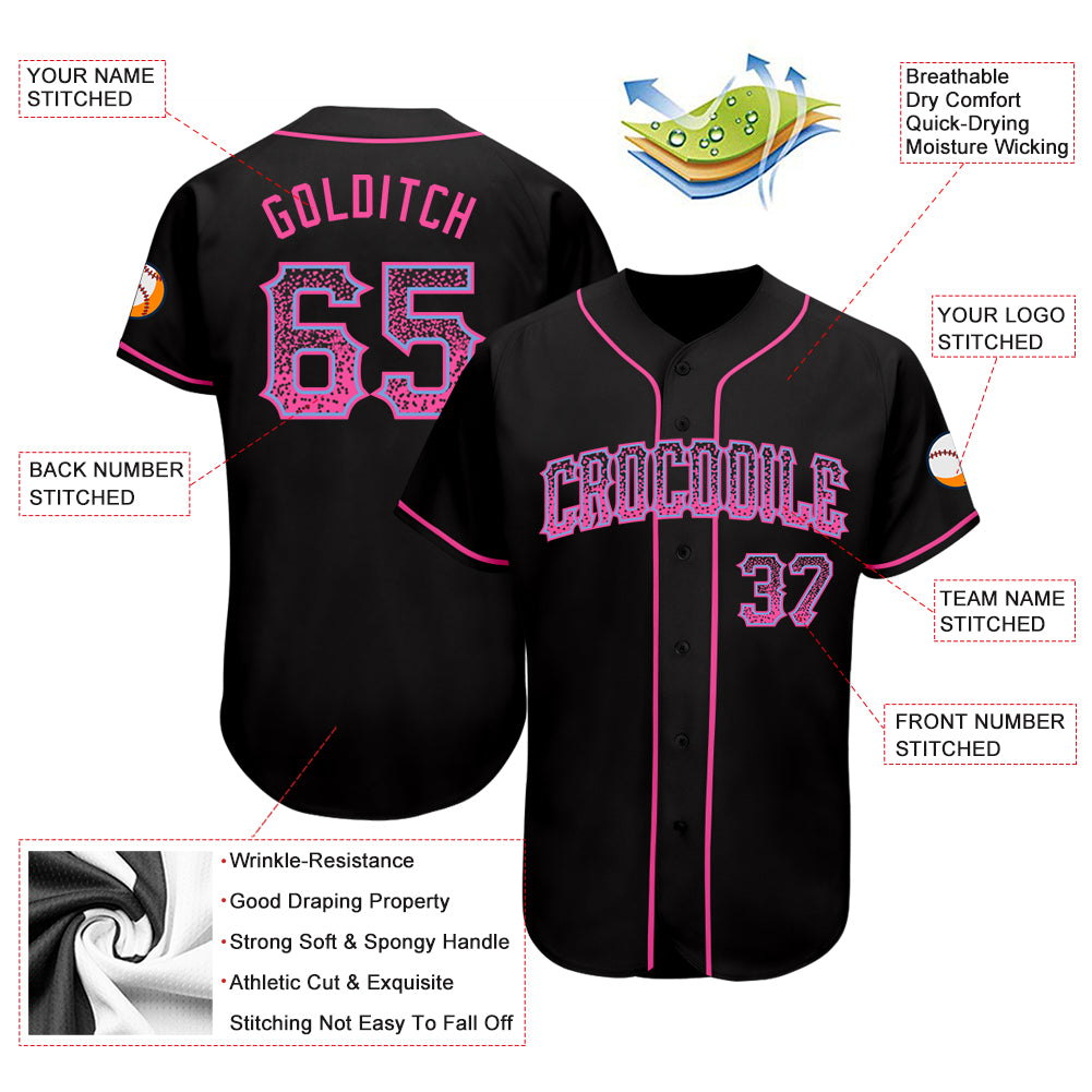 Custom Black Pink-Light Blue Authentic Drift Fashion Baseball Jersey