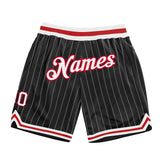 Custom Black White Pinstripe White-Red Authentic Basketball Shorts
