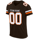 Custom Brown White-Orange Mesh Authentic Football Jersey