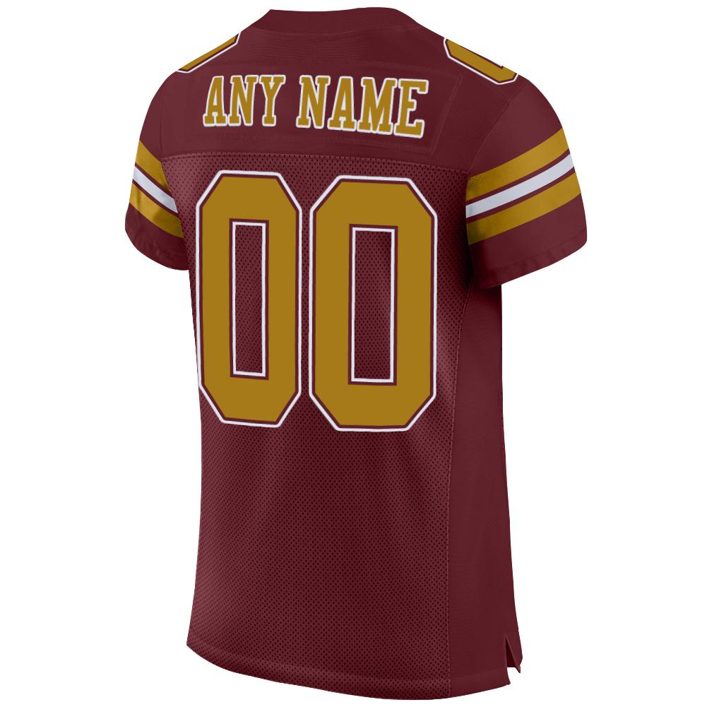 Custom Burgundy Old Gold-White Mesh Authentic Football Jersey