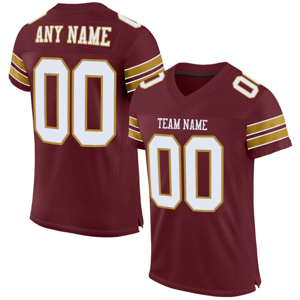 Custom Burgundy White-Old Gold Mesh Authentic Football Jersey