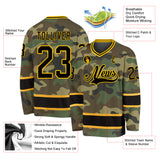 Custom Camo Black-Gold Salute To Service Hockey Jersey