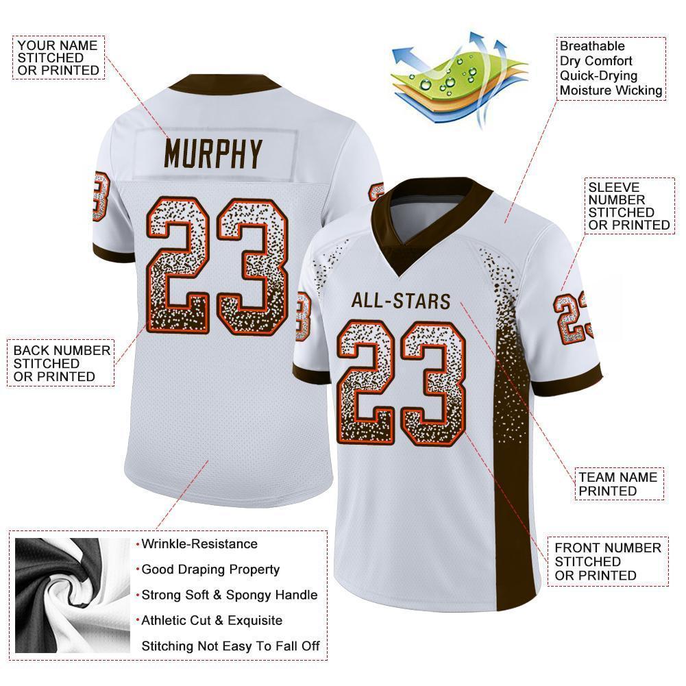 Custom White Brown-Orange Mesh Drift Fashion Football Jersey