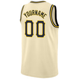 Custom Cream Navy-Gold Round Neck Rib-Knit Basketball Jersey