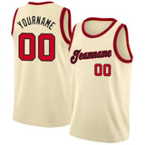 Custom Cream Red-Black Round Neck Rib-Knit Basketball Jersey