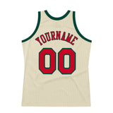 Custom Cream Red-Hunter Green Authentic Throwback Basketball Jersey