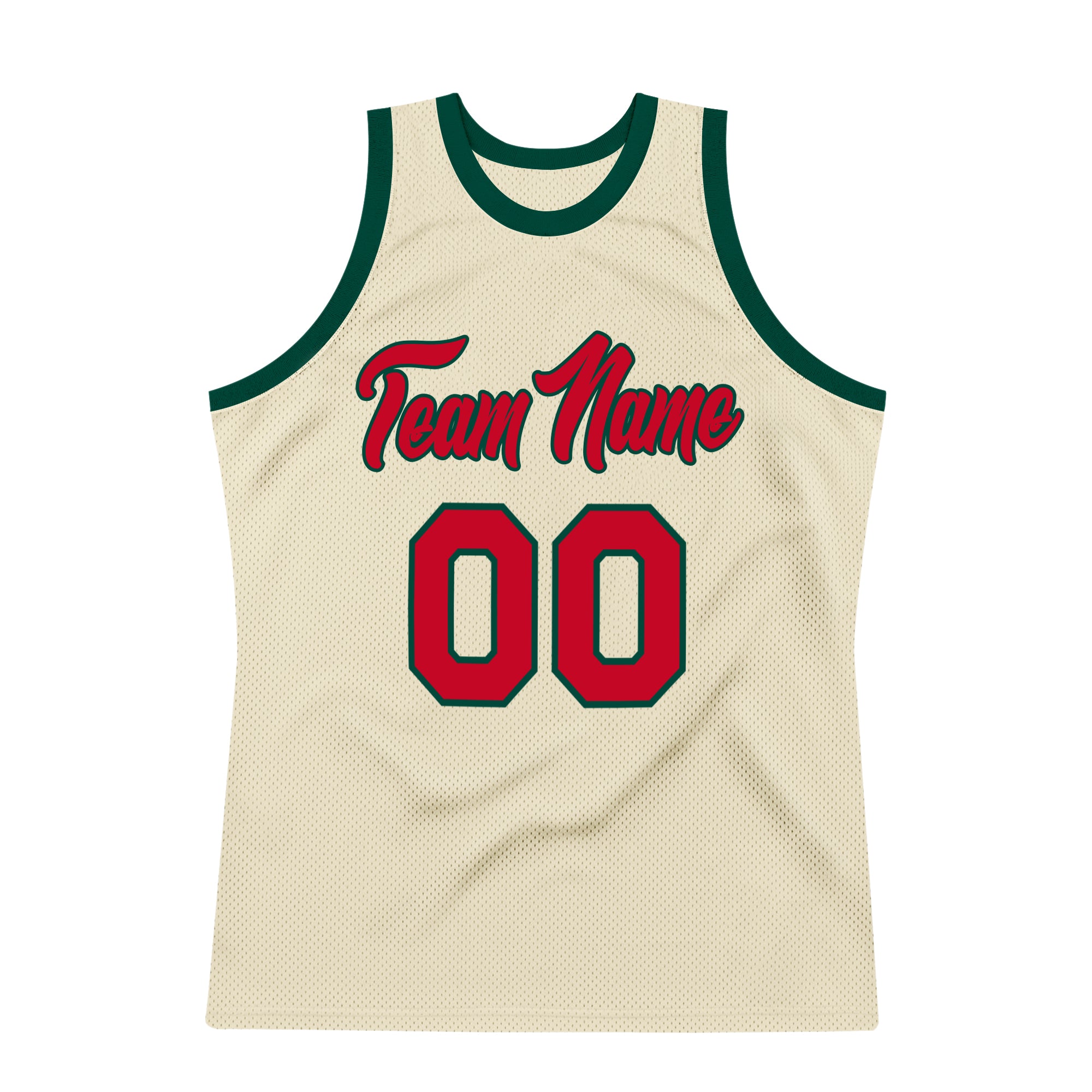 Custom Cream Red-Hunter Green Authentic Throwback Basketball Jersey