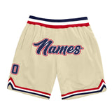 Custom Cream Navy-Red Authentic Throwback Basketball Shorts