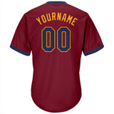 Custom Crimson Navy-Gold Authentic Throwback Rib-Knit Baseball Jersey Shirt