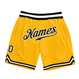 Custom Gold Black-White Authentic Throwback Basketball Shorts