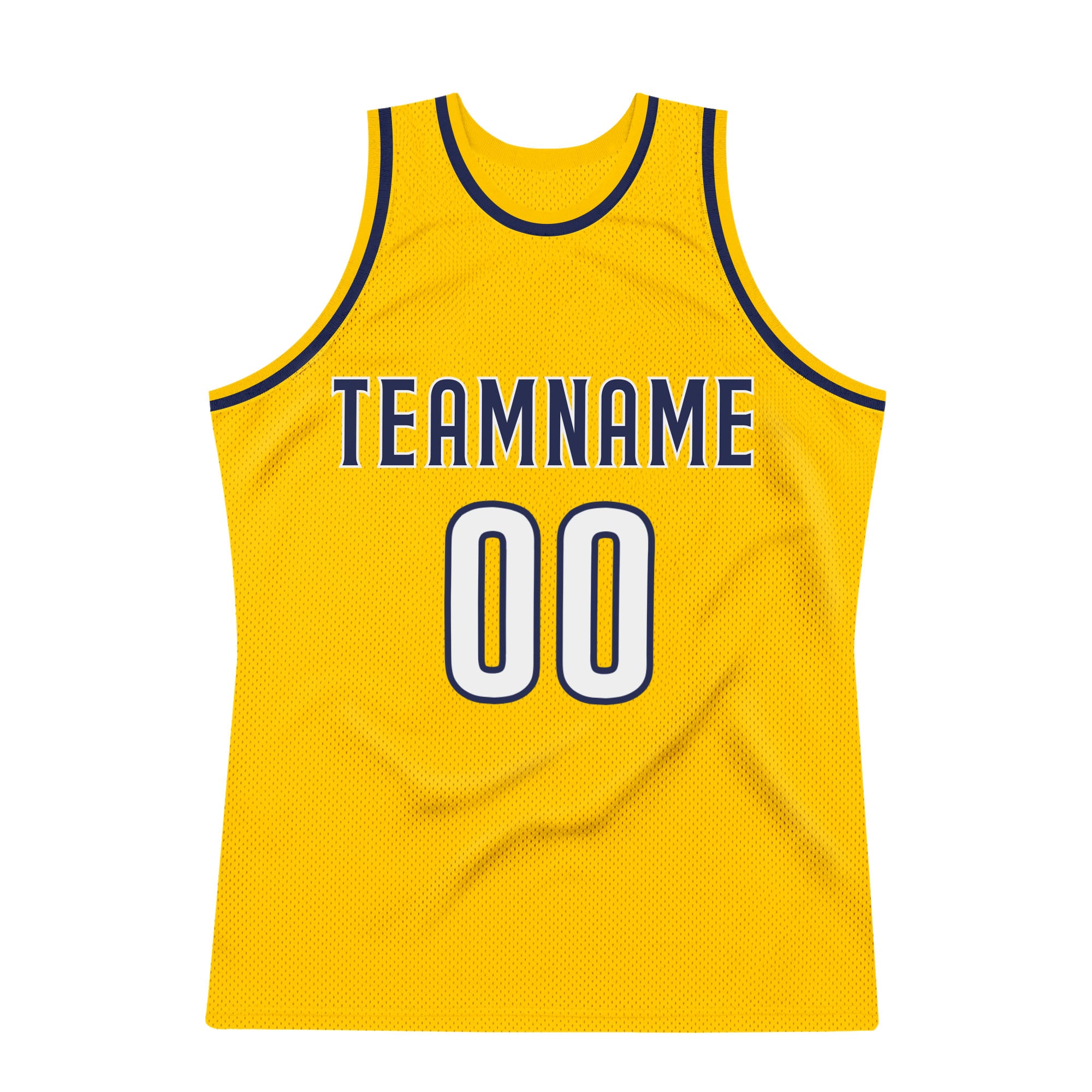 Custom Gold White-Navy Authentic Throwback Basketball Jersey