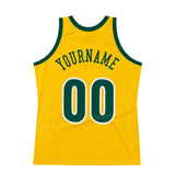 Custom Gold Hunter Green-White Authentic Throwback Basketball Jersey