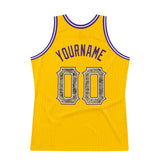 Custom Gold Camo-Purple Authentic Throwback Basketball Jersey