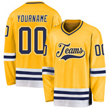 Custom Gold Navy-White Hockey Jersey