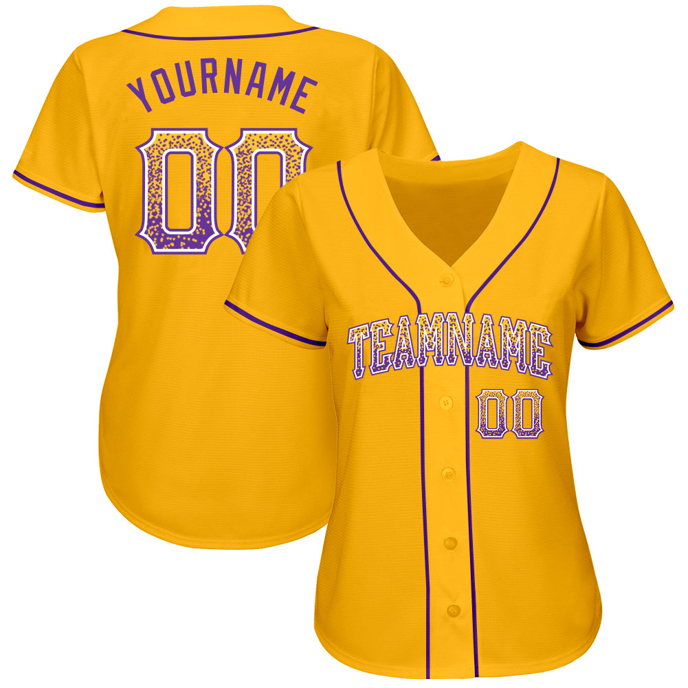 Custom Gold Purple-White Authentic Drift Fashion Baseball Jersey