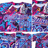 Custom Graffiti Words Pattern White-Purple 3D Authentic Baseball Jersey