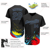 Custom Graffiti Pattern Black-Light Blue 3D Authentic Baseball Jersey
