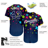 Custom Autism Awareness Puzzle Pieces Navy-White 3D Authentic Baseball Jersey