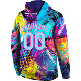 Custom Stitched Graffiti Pattern Light Blue-Pink 3D Sports Pullover Sweatshirt Hoodie